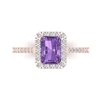 1.86 cttw Simulated Alexandrite Solitaire with Zirconia Simulated Diamond Accents Engagement Ring - Solid Gold (Emerald Cut,7.5x5.5mm)
