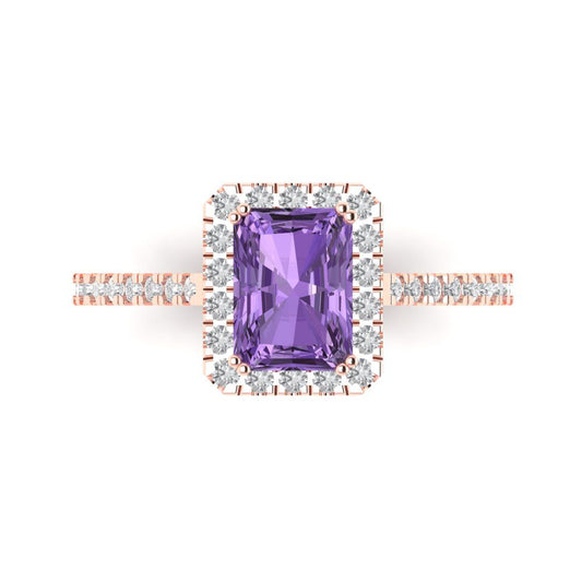 1.86 cttw Simulated Alexandrite Solitaire with Zirconia Simulated Diamond Accents Engagement Ring - Solid Rose Gold (VVS1, Emerald Cut,7.5x5.5mm)
