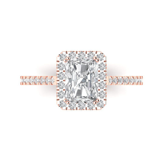 1.86 cttw Moissanite Solitaire with Zirconia Simulated Diamond Accents Engagement Ring - Solid Rose Gold (VVS1, Emerald Cut,7.5x5.5mm)
