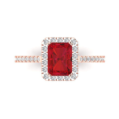 1.86 cttw Simulated Pink Tourmaline Solitaire with Zirconia Simulated Diamond Accents Engagement Ring - Solid Gold (Emerald Cut,7.5x5.5mm)