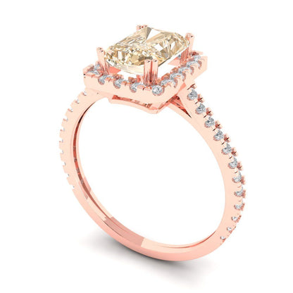 1.86 cttw Natural Morganite Solitaire with Zirconia Simulated Diamond Accents Engagement Ring - Solid Gold (Emerald Cut,7.5x5.5mm)