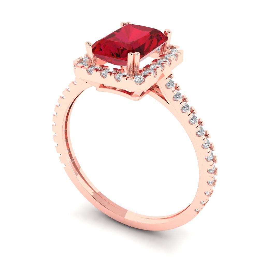 1.86 cttw Simulated Pink Tourmaline Solitaire with Zirconia Simulated Diamond Accents Engagement Ring - Solid Gold (Emerald Cut,7.5x5.5mm)