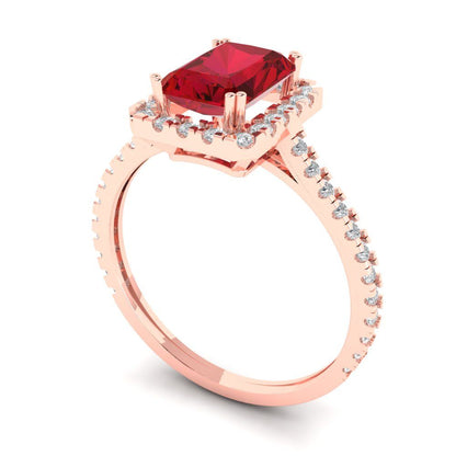 1.86 cttw Simulated Pink Tourmaline Solitaire with Zirconia Simulated Diamond Accents Engagement Ring - Solid Gold (Emerald Cut,7.5x5.5mm)