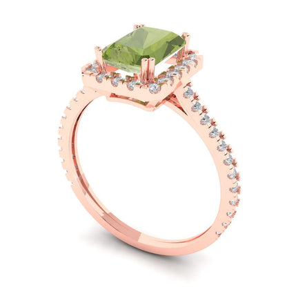 1.86 cttw Natural Peridot Solitaire with Zirconia Simulated Diamond Accents Engagement Ring - Solid Gold (Emerald Cut,7.5x5.5mm)