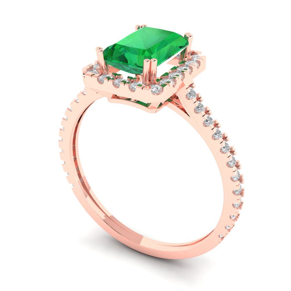 1.86 cttw Simulated Emerald Solitaire with Zirconia Simulated Diamond Accents Engagement Ring - Solid Gold (Emerald Cut,7.5x5.5mm)