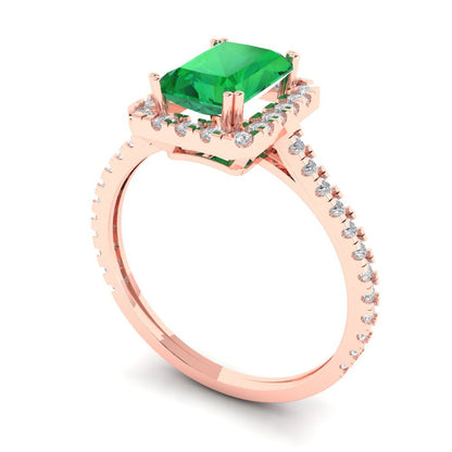 1.86 cttw Simulated Emerald Solitaire with Zirconia Simulated Diamond Accents Engagement Ring - Solid Gold (Emerald Cut,7.5x5.5mm)