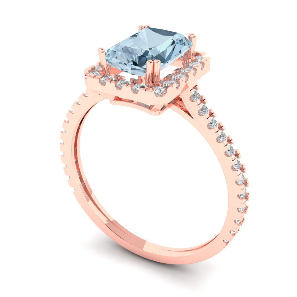1.86 cttw Natural Sky Blue Topaz Solitaire with Zirconia Simulated Diamond Accents Engagement Ring - Solid Gold (Emerald Cut,7.5x5.5mm)