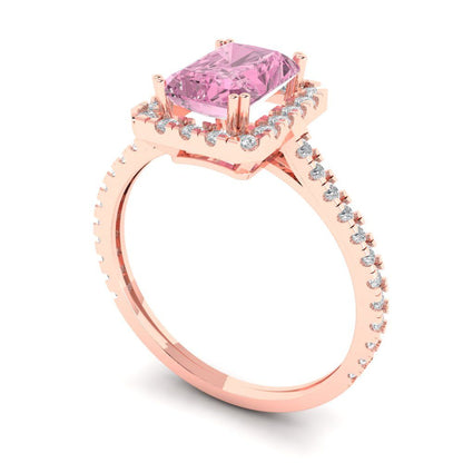 1.86 cttw Zirconia Simulated Pink Diamond Solitaire with Zirconia Simulated Diamond Accents Engagement Ring - Solid Gold (VVS1, Emerald Cut,7.5x5.5mm)