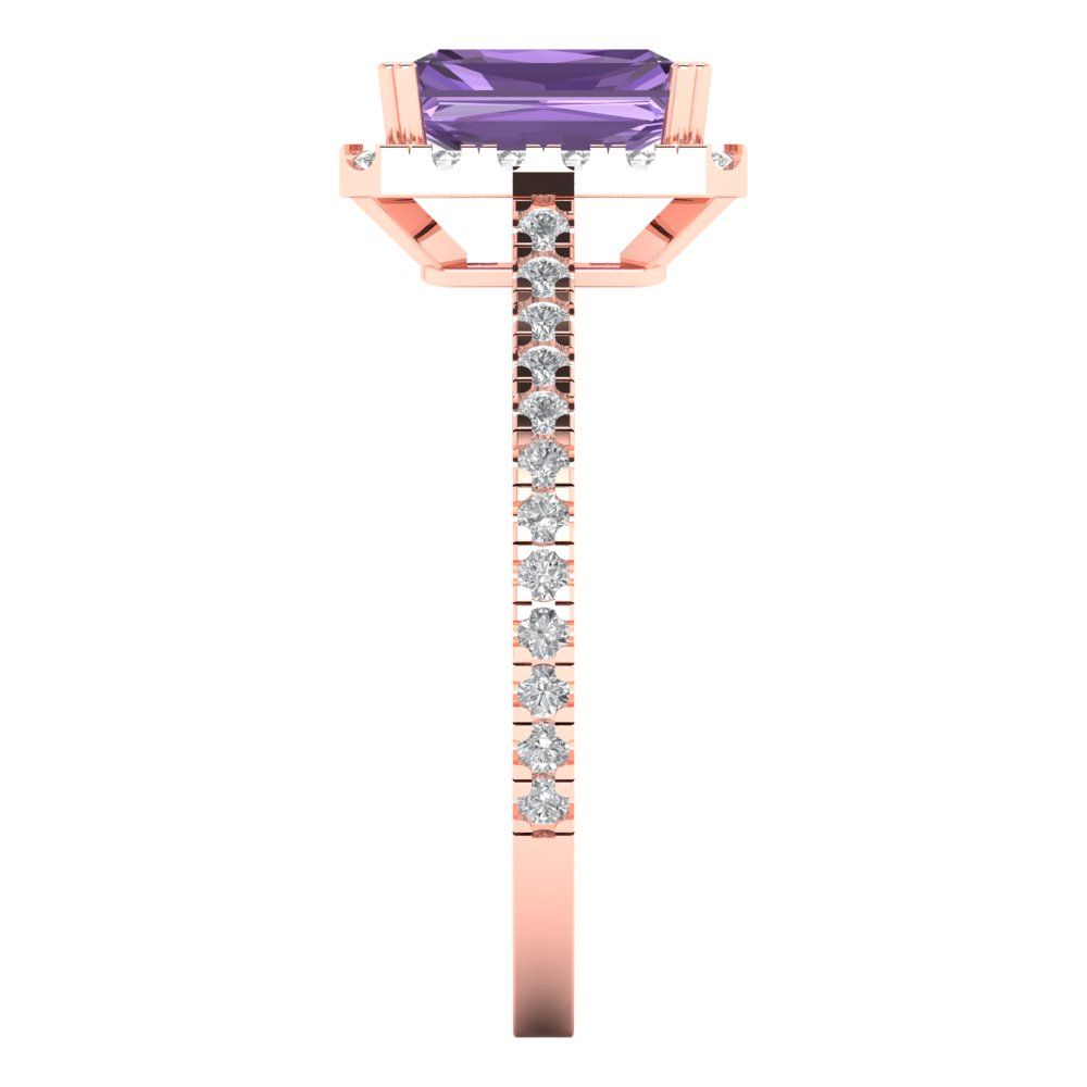 1.86 cttw Simulated Alexandrite Solitaire with Zirconia Simulated Diamond Accents Engagement Ring - Solid Gold (Emerald Cut,7.5x5.5mm)