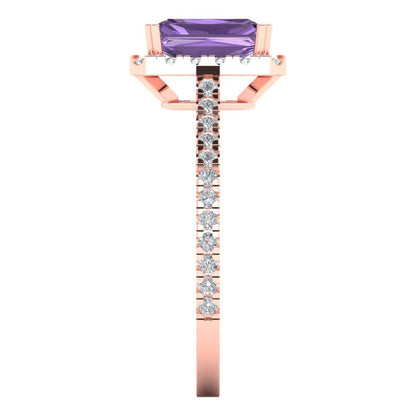 1.86 cttw Simulated Alexandrite Solitaire with Zirconia Simulated Diamond Accents Engagement Ring - Solid Gold (Emerald Cut,7.5x5.5mm)