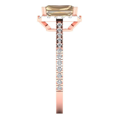 1.86 cttw Yellow Moissanite Solitaire with Zirconia Simulated Diamond Accents Engagement Ring - Solid Gold (Emerald Cut,7.5x5.5mm)