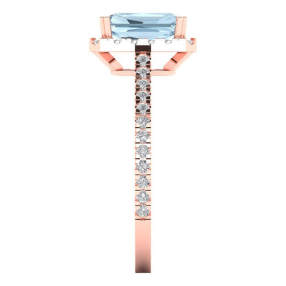 1.86 cttw Natural Sky Blue Topaz Solitaire with Zirconia Simulated Diamond Accents Engagement Ring - Solid Gold (Emerald Cut,7.5x5.5mm)