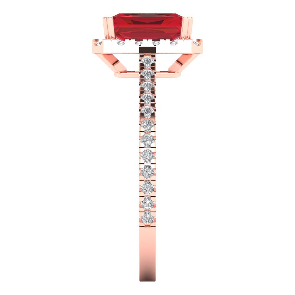 1.86 cttw Simulated Pink Tourmaline Solitaire with Zirconia Simulated Diamond Accents Engagement Ring - Solid Gold (Emerald Cut,7.5x5.5mm)