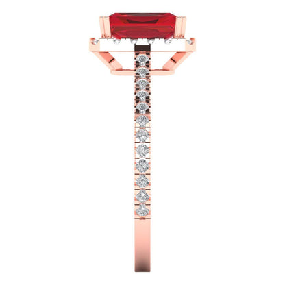 1.86 cttw Simulated Pink Tourmaline Solitaire with Zirconia Simulated Diamond Accents Engagement Ring - Solid Gold (Emerald Cut,7.5x5.5mm)