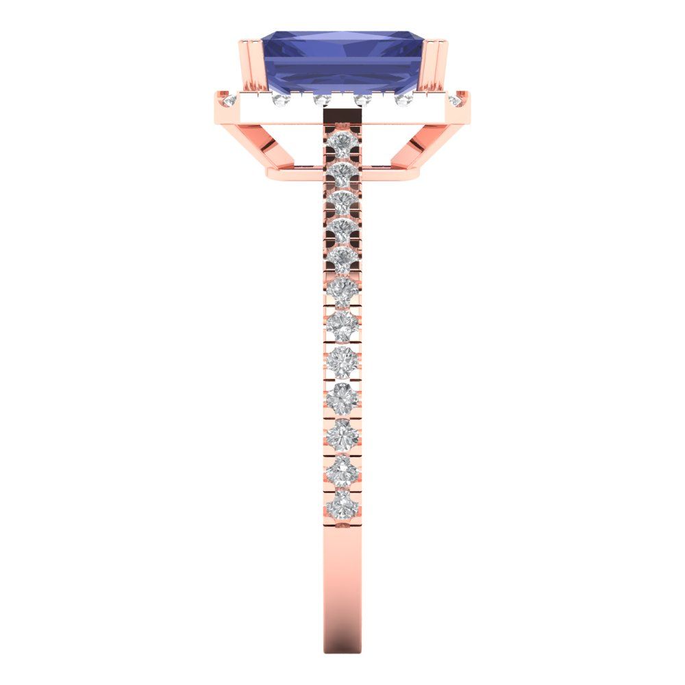 1.86 cttw Simulated Tanzanite Solitaire with Zirconia Simulated Diamond Accents Engagement Ring - Solid Gold (Emerald Cut,7.5x5.5mm)