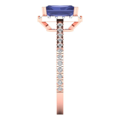 1.86 cttw Simulated Tanzanite Solitaire with Zirconia Simulated Diamond Accents Engagement Ring - Solid Gold (Emerald Cut,7.5x5.5mm)