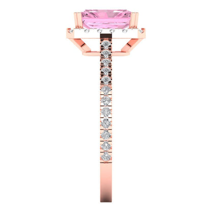 1.86 cttw Zirconia Simulated Pink Diamond Solitaire with Zirconia Simulated Diamond Accents Engagement Ring - Solid Gold (VVS1, Emerald Cut,7.5x5.5mm)