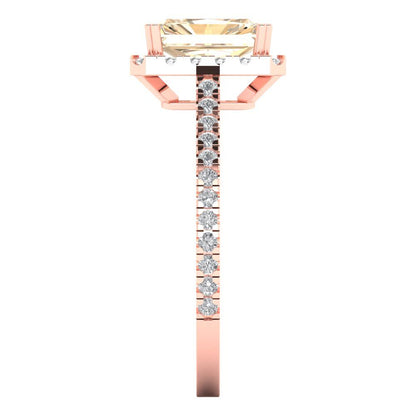 1.86 cttw Natural Morganite Solitaire with Zirconia Simulated Diamond Accents Engagement Ring - Solid Gold (Emerald Cut,7.5x5.5mm)
