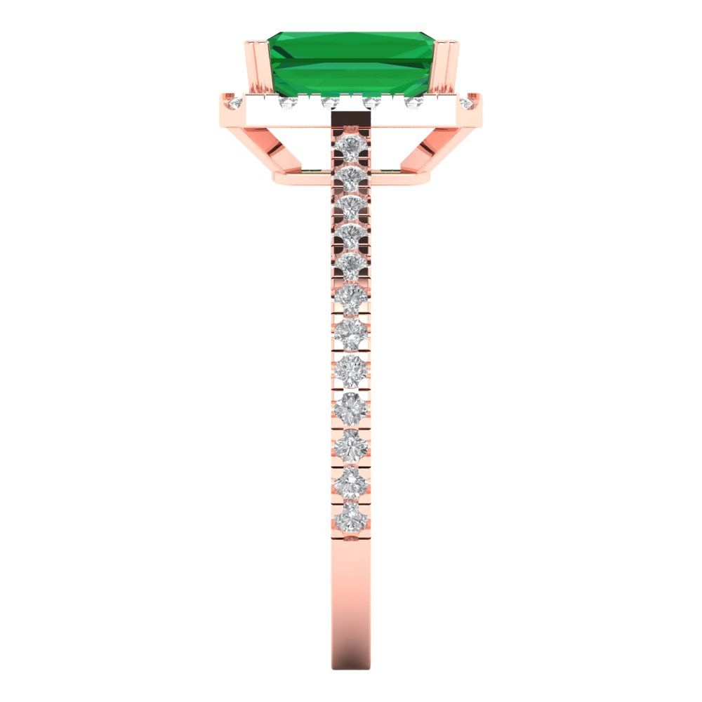 1.86 cttw Simulated Emerald Solitaire with Zirconia Simulated Diamond Accents Engagement Ring - Solid Gold (Emerald Cut,7.5x5.5mm)