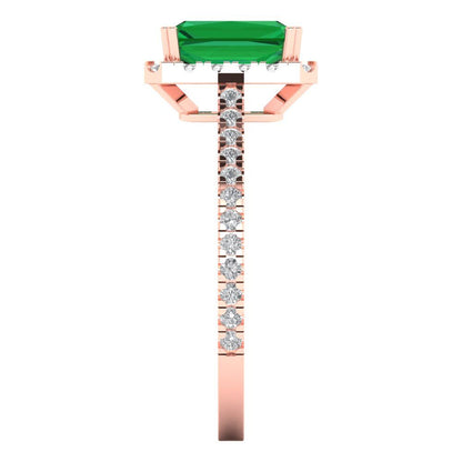 1.86 cttw Simulated Emerald Solitaire with Zirconia Simulated Diamond Accents Engagement Ring - Solid Gold (Emerald Cut,7.5x5.5mm)