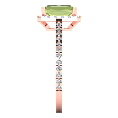 1.86 cttw Natural Peridot Solitaire with Zirconia Simulated Diamond Accents Engagement Ring - Solid Gold (Emerald Cut,7.5x5.5mm)