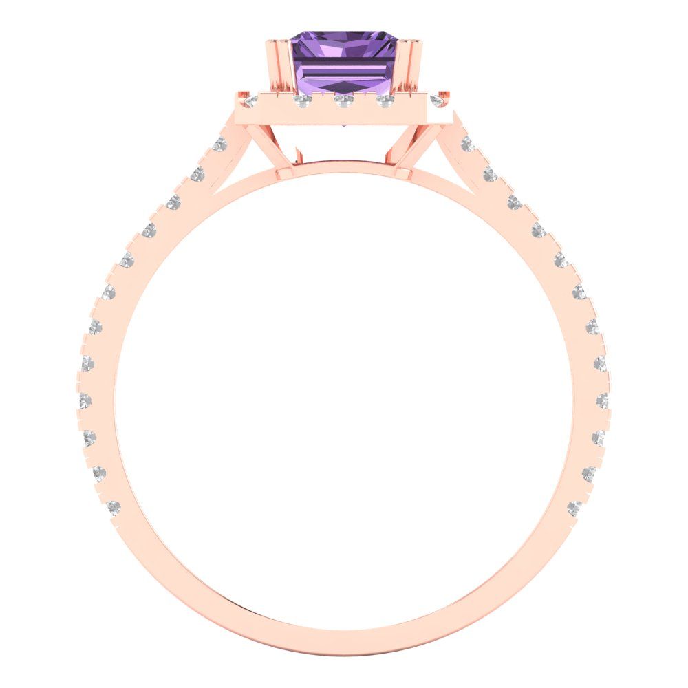 1.86 cttw Simulated Alexandrite Solitaire with Zirconia Simulated Diamond Accents Engagement Ring - Solid Gold (Emerald Cut,7.5x5.5mm)