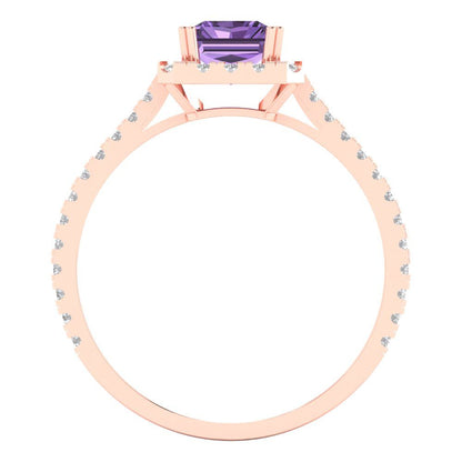 1.86 cttw Simulated Alexandrite Solitaire with Zirconia Simulated Diamond Accents Engagement Ring - Solid Gold (Emerald Cut,7.5x5.5mm)