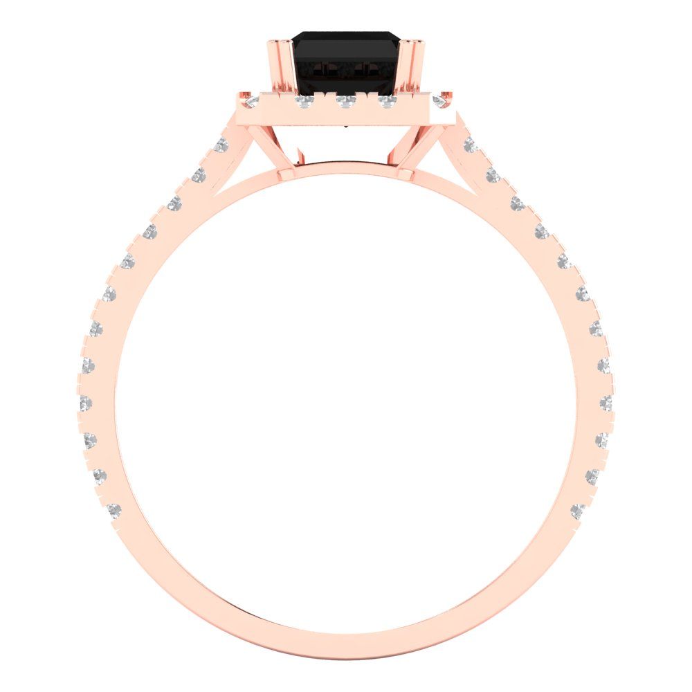 1.86 cttw Natural Onyx Solitaire with Zirconia Simulated Diamond Accents Engagement Ring - Solid Gold (Emerald Cut,7.5x5.5mm)