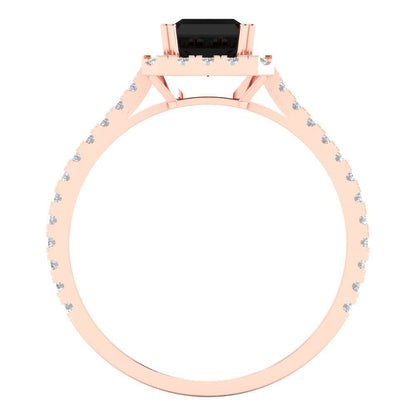 1.86 cttw Natural Onyx Solitaire with Zirconia Simulated Diamond Accents Engagement Ring - Solid Gold (Emerald Cut,7.5x5.5mm)