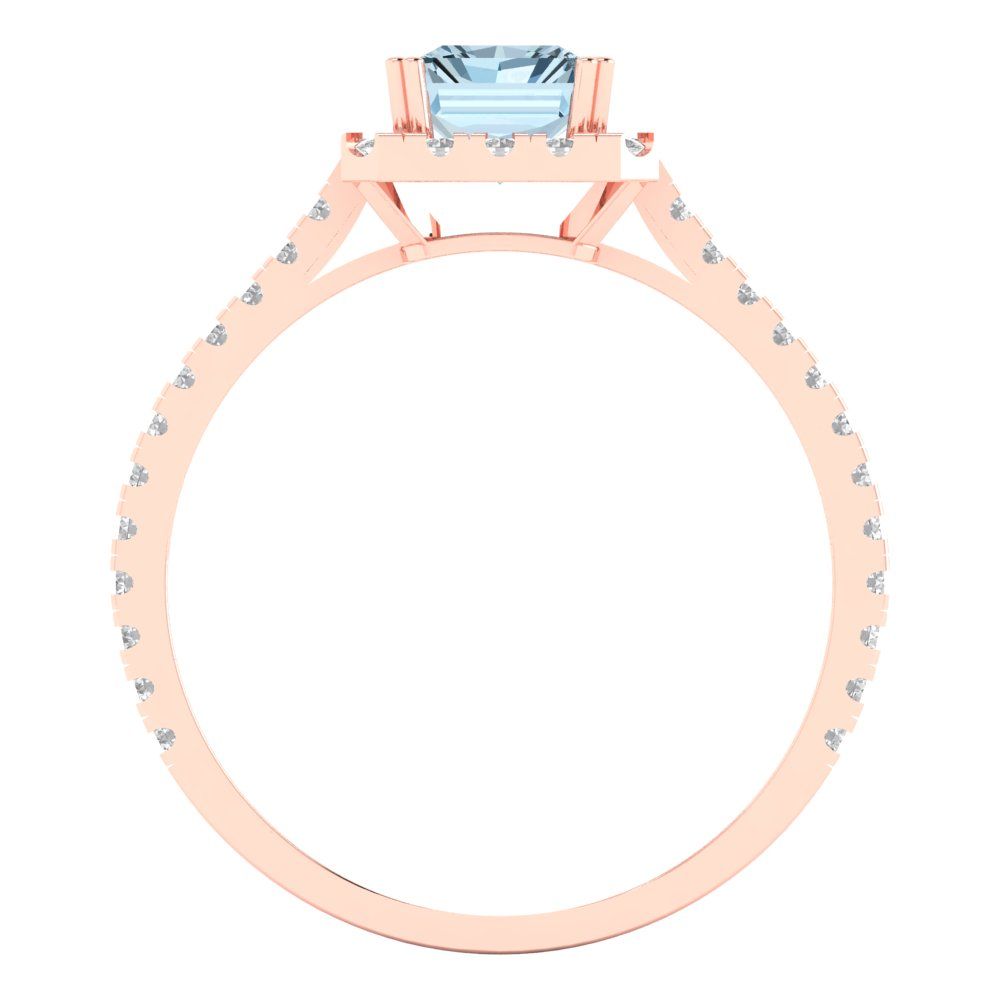 1.86 cttw Natural Aquamarine Solitaire with Zirconia Simulated Diamond Accents Engagement Ring - Solid Gold (Emerald Cut,7.5x5.5mm)