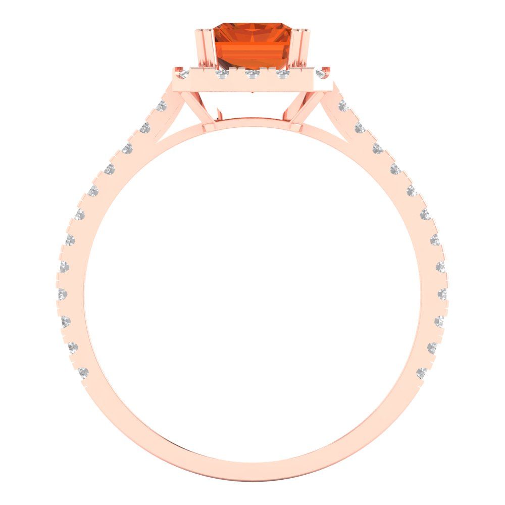 1.86 cttw Simulated Pink Tourmaline Solitaire with Zirconia Simulated Diamond Accents Engagement Ring - Solid Gold (Emerald Cut,7.5x5.5mm)