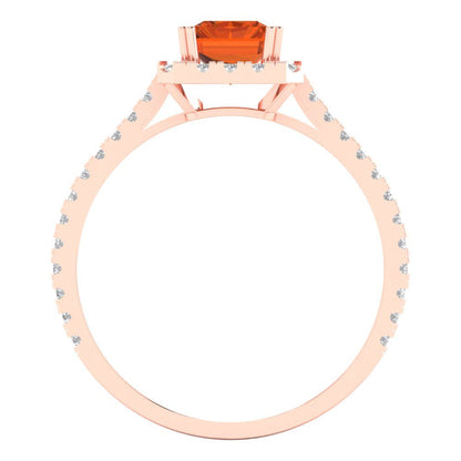 1.86 cttw Simulated Pink Tourmaline Solitaire with Zirconia Simulated Diamond Accents Engagement Ring - Solid Gold (Emerald Cut,7.5x5.5mm)