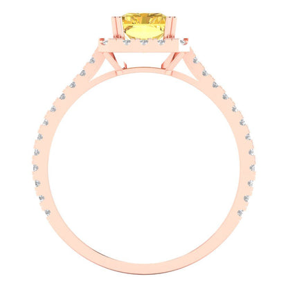 1.86 cttw Zirconia Simulated Yellow Diamond Solitaire with Zirconia Simulated Diamond Accents Engagement Ring - Solid Gold (VVS1, Emerald Cut,7.5x5.5mm)