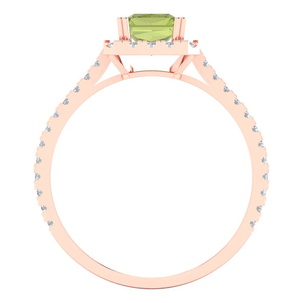 1.86 cttw Natural Peridot Solitaire with Zirconia Simulated Diamond Accents Engagement Ring - Solid Gold (Emerald Cut,7.5x5.5mm)