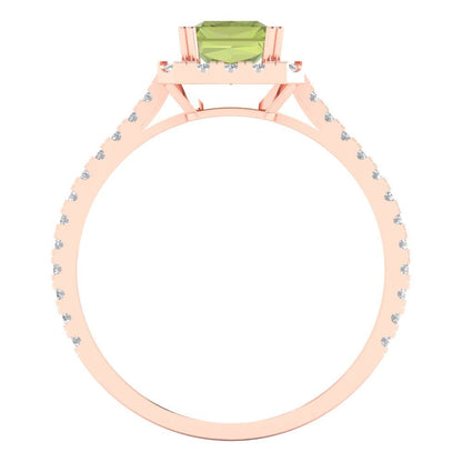 1.86 cttw Natural Peridot Solitaire with Zirconia Simulated Diamond Accents Engagement Ring - Solid Gold (Emerald Cut,7.5x5.5mm)