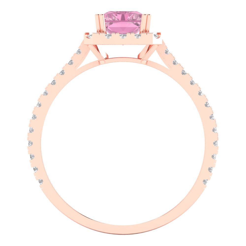 1.86 cttw Zirconia Simulated Pink Diamond Solitaire with Zirconia Simulated Diamond Accents Engagement Ring - Solid Gold (VVS1, Emerald Cut,7.5x5.5mm)