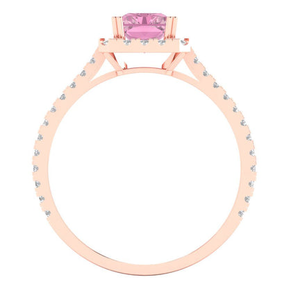 1.86 cttw Zirconia Simulated Pink Diamond Solitaire with Zirconia Simulated Diamond Accents Engagement Ring - Solid Gold (VVS1, Emerald Cut,7.5x5.5mm)