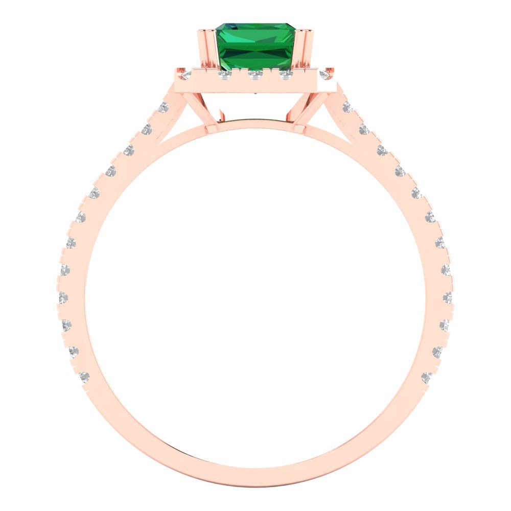 1.86 cttw Simulated Emerald Solitaire with Zirconia Simulated Diamond Accents Engagement Ring - Solid Gold (Emerald Cut,7.5x5.5mm)