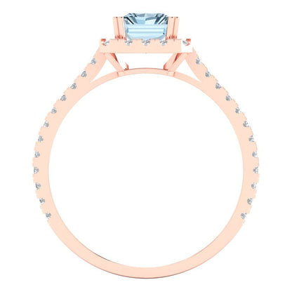 1.86 cttw Natural Sky Blue Topaz Solitaire with Zirconia Simulated Diamond Accents Engagement Ring - Solid Gold (Emerald Cut,7.5x5.5mm)