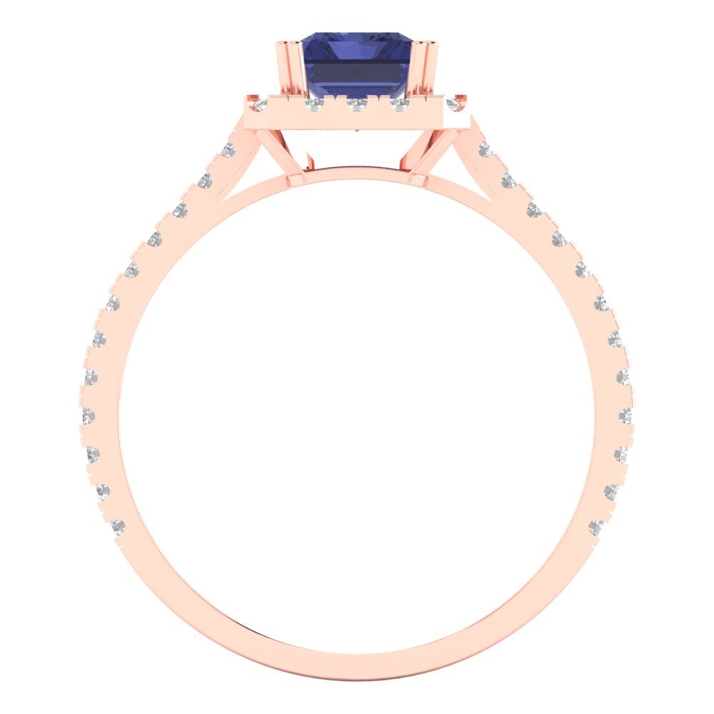 1.86 cttw Simulated Tanzanite Solitaire with Zirconia Simulated Diamond Accents Engagement Ring - Solid Gold (Emerald Cut,7.5x5.5mm)