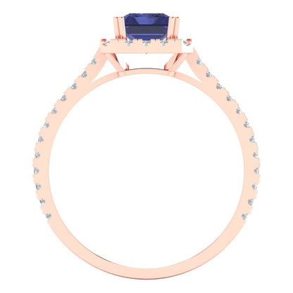 1.86 cttw Simulated Tanzanite Solitaire with Zirconia Simulated Diamond Accents Engagement Ring - Solid Gold (Emerald Cut,7.5x5.5mm)