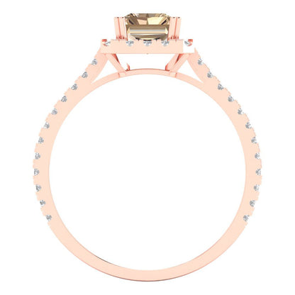 1.86 cttw Yellow Moissanite Solitaire with Zirconia Simulated Diamond Accents Engagement Ring - Solid Gold (Emerald Cut,7.5x5.5mm)