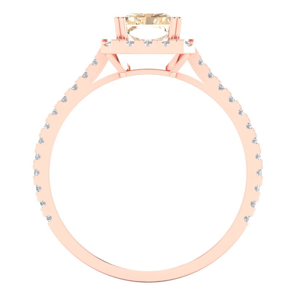 1.86 cttw Natural Morganite Solitaire with Zirconia Simulated Diamond Accents Engagement Ring - Solid Gold (Emerald Cut,7.5x5.5mm)