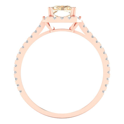 1.86 cttw Natural Morganite Solitaire with Zirconia Simulated Diamond Accents Engagement Ring - Solid Gold (Emerald Cut,7.5x5.5mm)