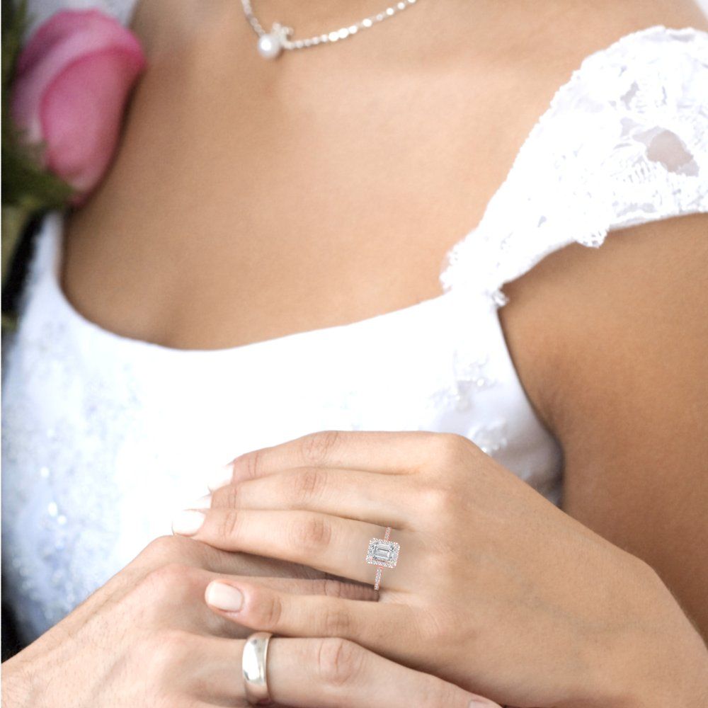 1.86 cttw White Sapphire Solitaire with Zirconia Simulated Diamond Accents Engagement Ring - Solid Gold (Emerald Cut,7.5x5.5mm)