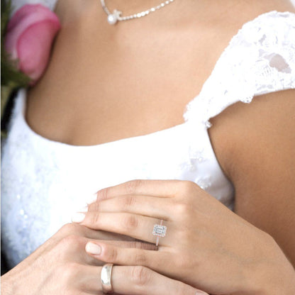 1.86 cttw White Sapphire Solitaire with Zirconia Simulated Diamond Accents Engagement Ring - Solid Gold (Emerald Cut,7.5x5.5mm)