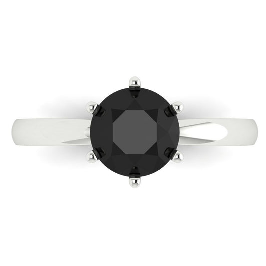 1.5 cttw Natural Onyx Solitaire  Engagement Ring - Solid White Gold (VVS1, Round Cut,7.5mm)