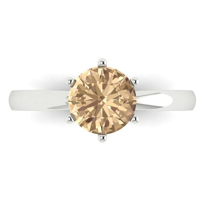 1.5 cttw Yellow Moissanite Solitaire  Engagement Ring - Solid Gold (Round Cut,7.5mm)