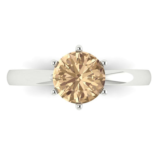 1.5 cttw Yellow Moissanite Solitaire  Engagement Ring - Solid White Gold (VVS1, Round Cut,7.5mm)