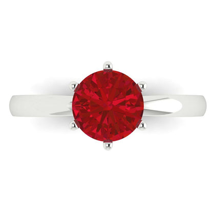 1.5 cttw Simulated Ruby Solitaire  Engagement Ring - Solid White Gold (VVS1, Round Cut,7.5mm)